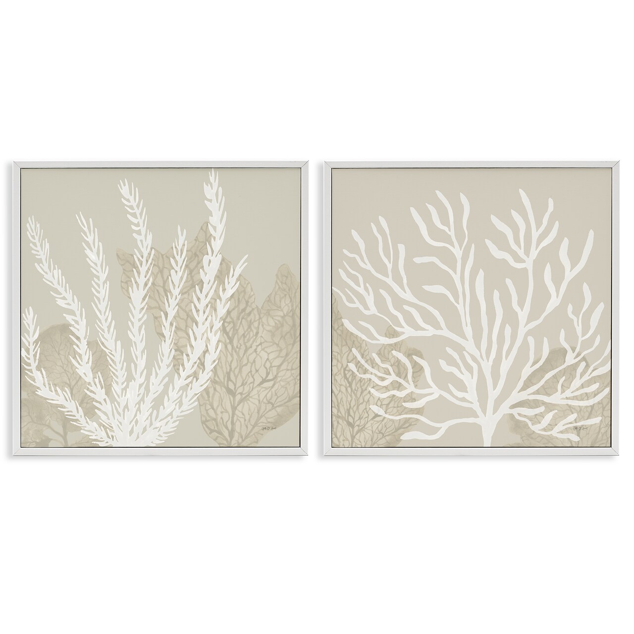 Stupell Industries Muted Coral Branches on Beige 2pc Framed Giclee Set By Yvette St. Amant